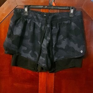 Womens shorts, black and blue camo, large